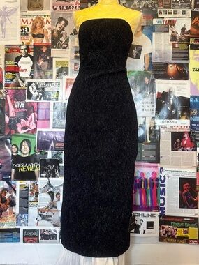 Anna Quan Black Strapless Midi Dress with Subtle Sheen